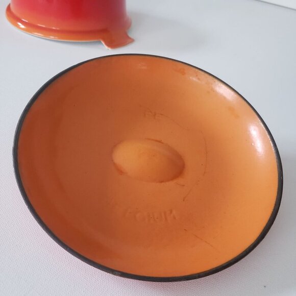 Vintage Descoware Flame Orange Enamel Cast Iron 2QT Dutch Oven Casserole Belgium - Picture 4 of 10